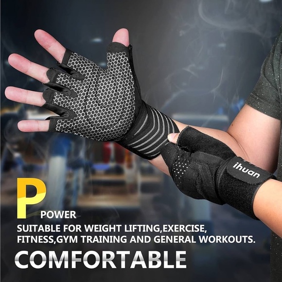 ihuan Ventilated Weight Lifting Gym Workout Gloves with Wrist Wrap Support - Picture 3 of 9